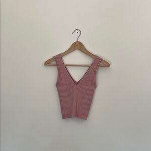 madewell pink ribbed v neck top, size small